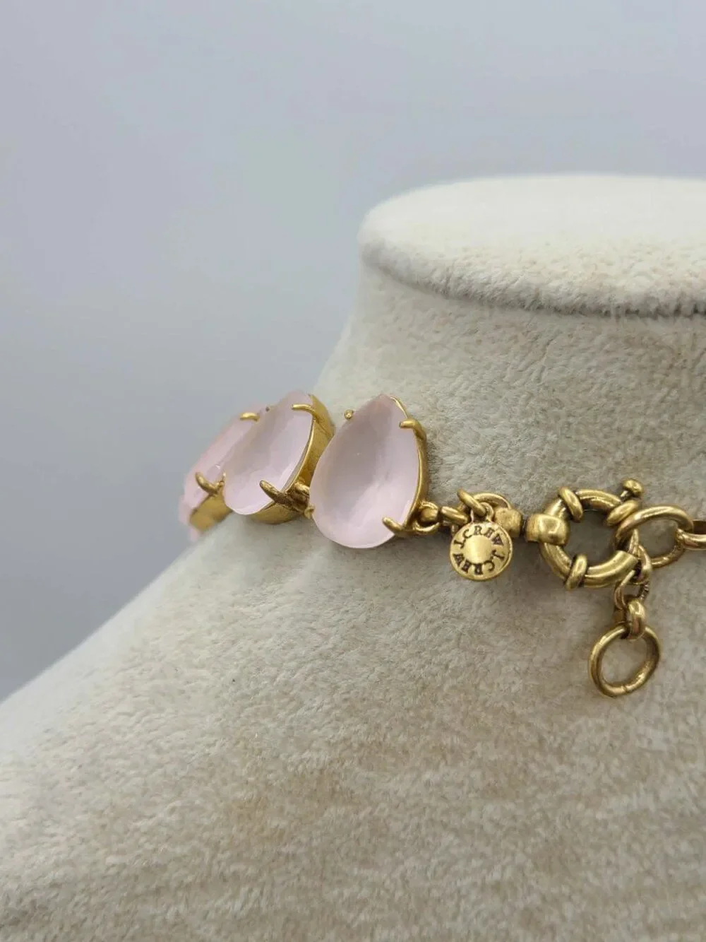 J Crew Frosted Matte Satin Light Pink Tear Drop Crystal Necklace